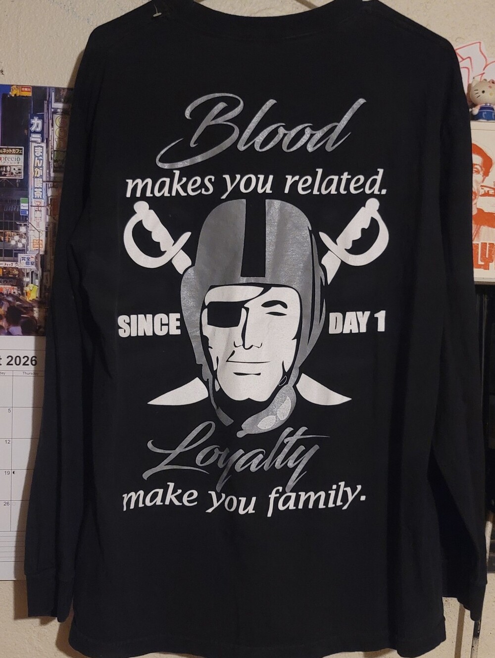 Black Long-Sleeve Graphic Shirt - "Blood Makes You Related"